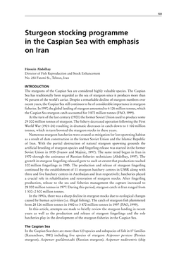 Sturgeon Stocking Programme in the Caspian Sea with Emphasis on Iran