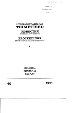 Toimetised H3becthh Ahaaem~~ Hayk 3Ctoh~~ Proceedings Ofthe Estonian Academy of Sciences