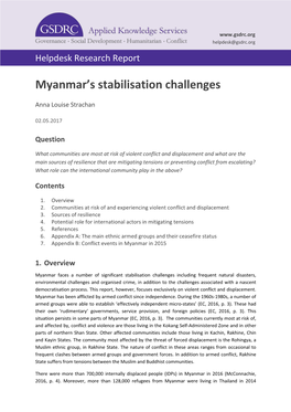 Myanmar's Stabilisation Challenges