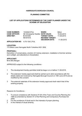 Harrogate Borough Council Planning Committee List Of