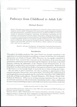 Pathways from Childhood to Adult Life'