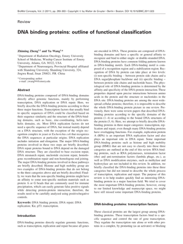 DNA Binding Proteins: Outline of Functional Classification