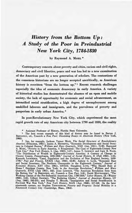 A Study of the Poor in Preindustrial New York City, 1784-1830