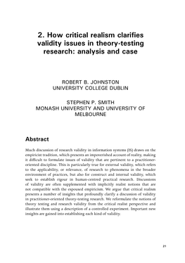 How Critical Realism Clarifies Validity Issues in Theory-Testing Research: Analysis and Case