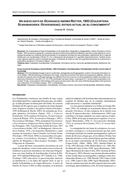 Un Nuevo Dato De Ochodaeus Inermis Reitter, 1893 (Coleoptera: Scarabaeoidea: Ochodaeidae): Estado Actual De Su Conocimiento*