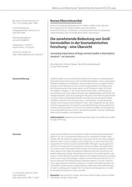 Tiermodellen in Der Biomedizinischen Forschung – Eine Übersicht