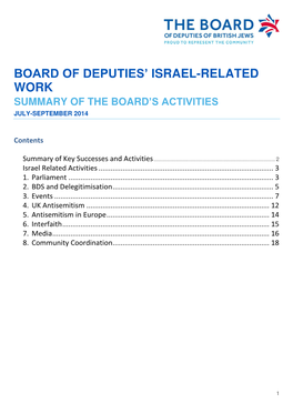 Board of Deputies' Israel-Related Work