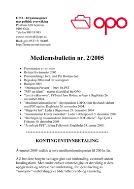 Medlemsbulletin Nr. 2/2005