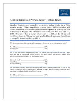 Arizona Republican Primary Survey Topline Results