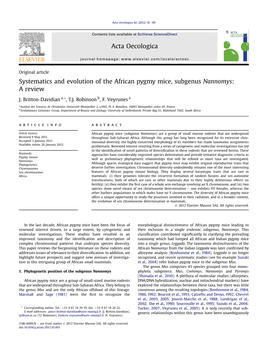 Systematics and Evolution of the African Pygmy Mice, Subgenus Nannomys: a Review