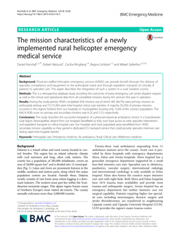 The Mission Characteristics of a Newly Implemented Rural Helicopter