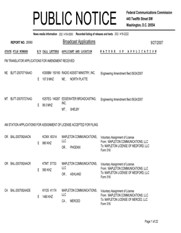 Broadcast Applications 9/27/2007