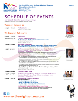 SCHEDULE of EVENTS Last Updated – December 15, 2011 (Subject to Change) All Speakers Confirmed Unless Otherwise Marked As Invited