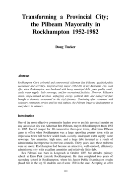 The Pilbeam Mayoralty in Rockhampton 1952-1982