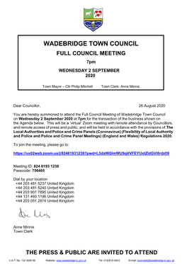 Wadebridge Town Council Full Council Meeting