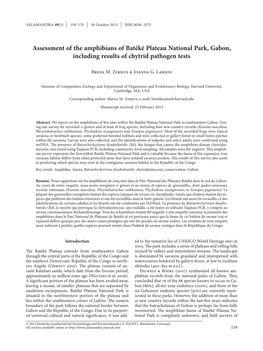 Assessment of the Amphibians of Batéké Plateau National Park, Gabon, Including Results of Chytrid Pathogen Tests