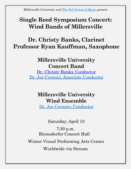 Single Reed Symposium Concert: Wind Bands of Millersville