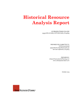 Historical Resource Analysis Report