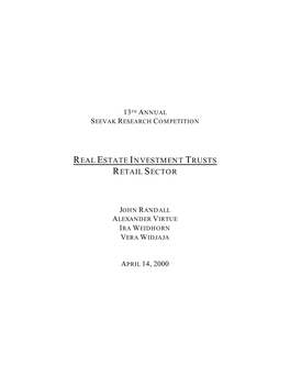 Real Estate Investment Trusts Retail Sector April