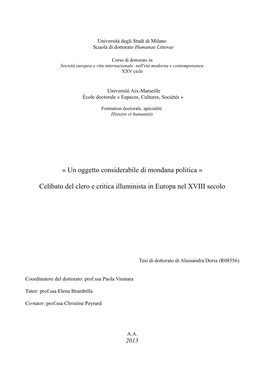 Celibato Del Clero E Critica Illuminista in Europa Nel XVIII Secolo