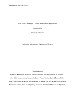 How Social Class Shapes Thoughts and Actions in Organizations