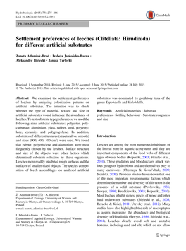 Settlement Preferences of Leeches (Hirudinida: Clitellata) for Different