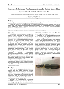 A Rare Case of Subcutaneous Phaeohyphomycosis Caused by Rhytidhysteron Rufulum