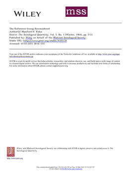 The Reference Group Reconsidered Author(S): Manford H. Kuhn Source: the Sociological Quarterly, Vol