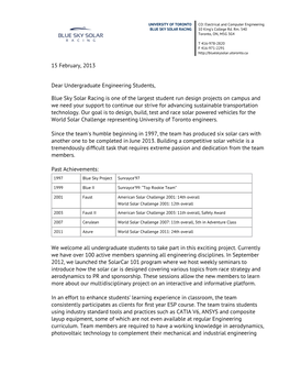 15 February, 2013 Dear Undergraduate Engineering