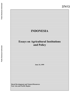 INDONESIA Essays on Agricultural Institutions and Policy