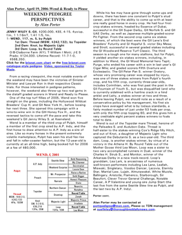 Weekend Pedigree Perspectives