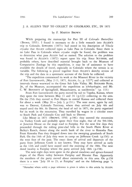 209 J. A. ALLEN's TRIP to COLLECT in COLORADO, ETC., in 1871 by F. MARTIN BROWN While Preparing the Manuscript for Part III of C