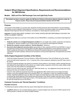 Subject:Wheel Alignment Specifications, Requirements and Recommendations for GM Vehicles