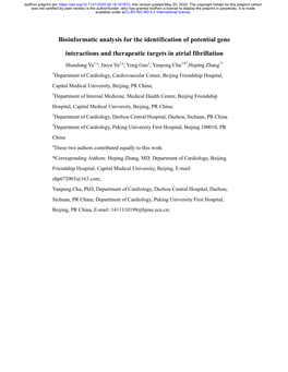 Bioinformatic Analysis for the Identification of Potential Gene Interactions and Therapeutic Targets in Atrial Fibrillation