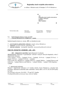 Júl 2018 V Okresoch MICHALOVCE a SOBRANCE – Zaslanie