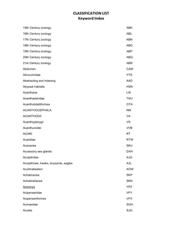 CLASSIFICATION LIST Keyword Index