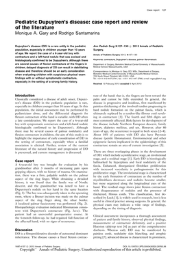 Pediatric Dupuytren's Disease: Case Report and Review of the Literature