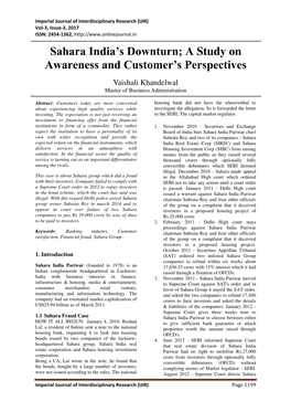 Sahara India's Downturn; a Study on Awareness and Customer's