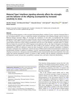 Maternal Type-I Interferon Signaling Adversely Affects the Microglia and the Behavior of the Offspring Accompanied by Increased Sensitivity to Stress