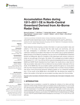 Accumulation Rates During 1311–2011 CE in North-Central Greenland Derived from Air-Borne Radar Data