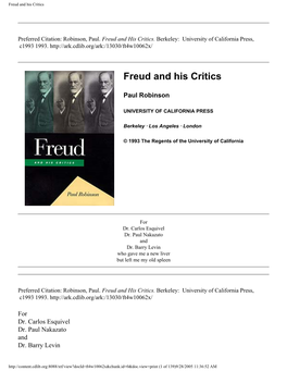 Freud and His Critics