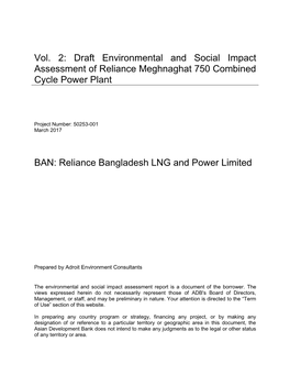 Draft Environmental and Social Impact Assessment of Reliance Meghnaghat 750 Combined Cycle Power Plant