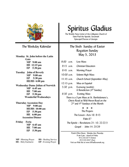 Spiritus Gladius the Weekly News Letter of the Collegiate Church of Saint Paul the Apostle, Savannah Episcopal Diocese of Georgia