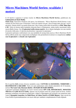 Micro Machines World Series: Scaldate I Motori