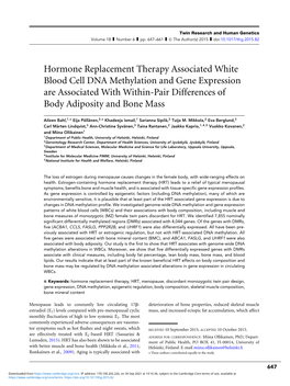 Hormone Replacement Therapy Associated White Blood Cell DNA Methylation and Gene Expression Are Associated with Within-Pair Diff