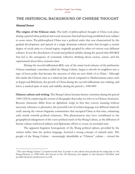 Historical Background of Chinese Thought