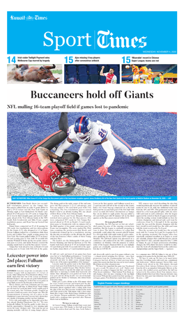 Buccaneers Hold Off Giants NFL Mulling 16-Team Playoff Field If Games Lost to Pandemic