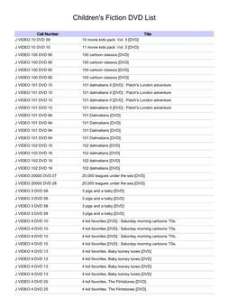 Children's Fiction DVD List