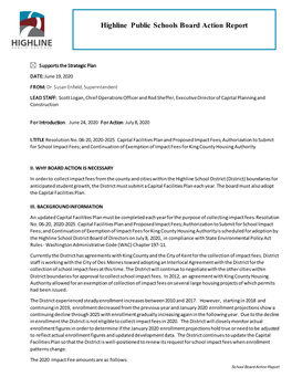 Motion to Approve Resolution 06-20 2020-2025 Capital Facilities Plan and Proposed Impact Fees