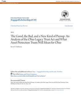 An Analysis of the Ohio Legacy Trust Act and What Asset Protection Trusts Will Mean for Ohio Kevin R